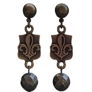 French Kande Ingrid Earrings Brass & Pyrite Fleur De Lis Handmade